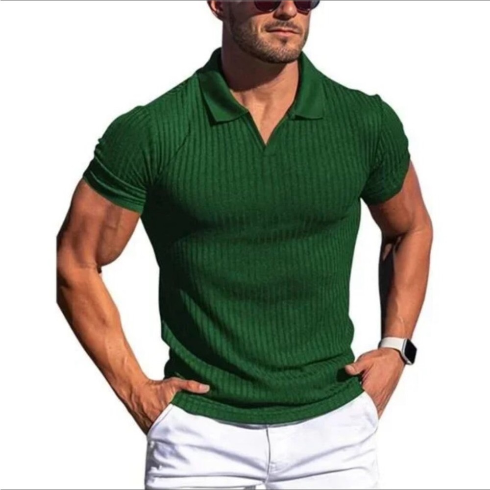 New Men's Muscle Shirts Slim Fit Ribbed Knit Green